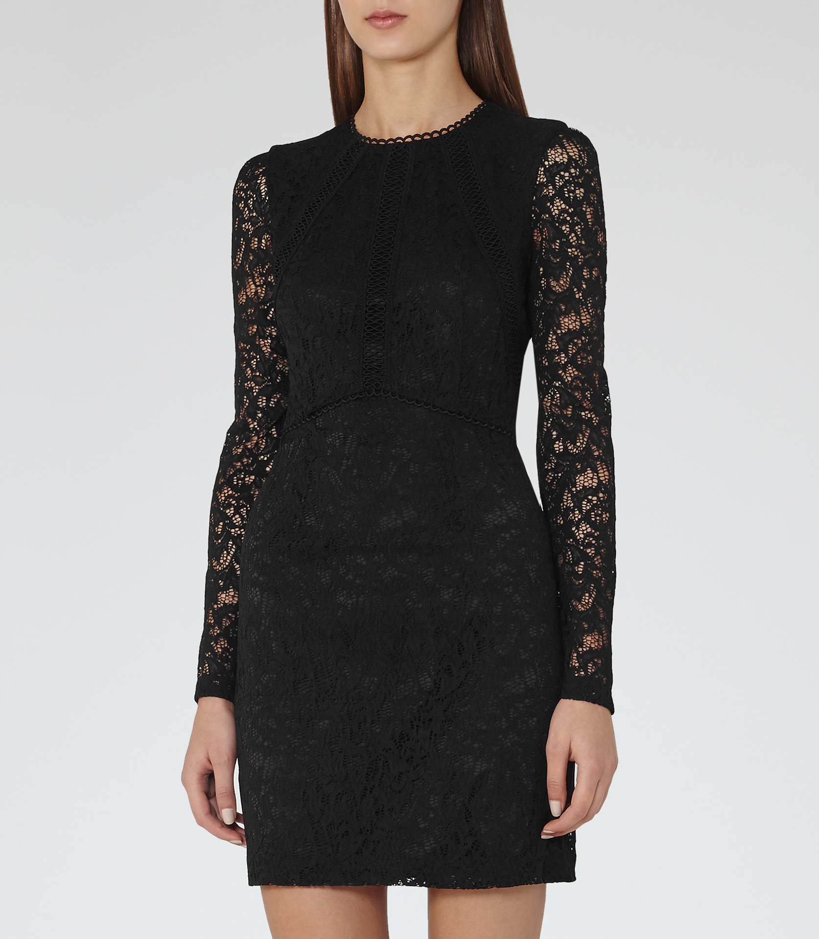 Reiss Lace Bodycon Dress in Black | Lyst
