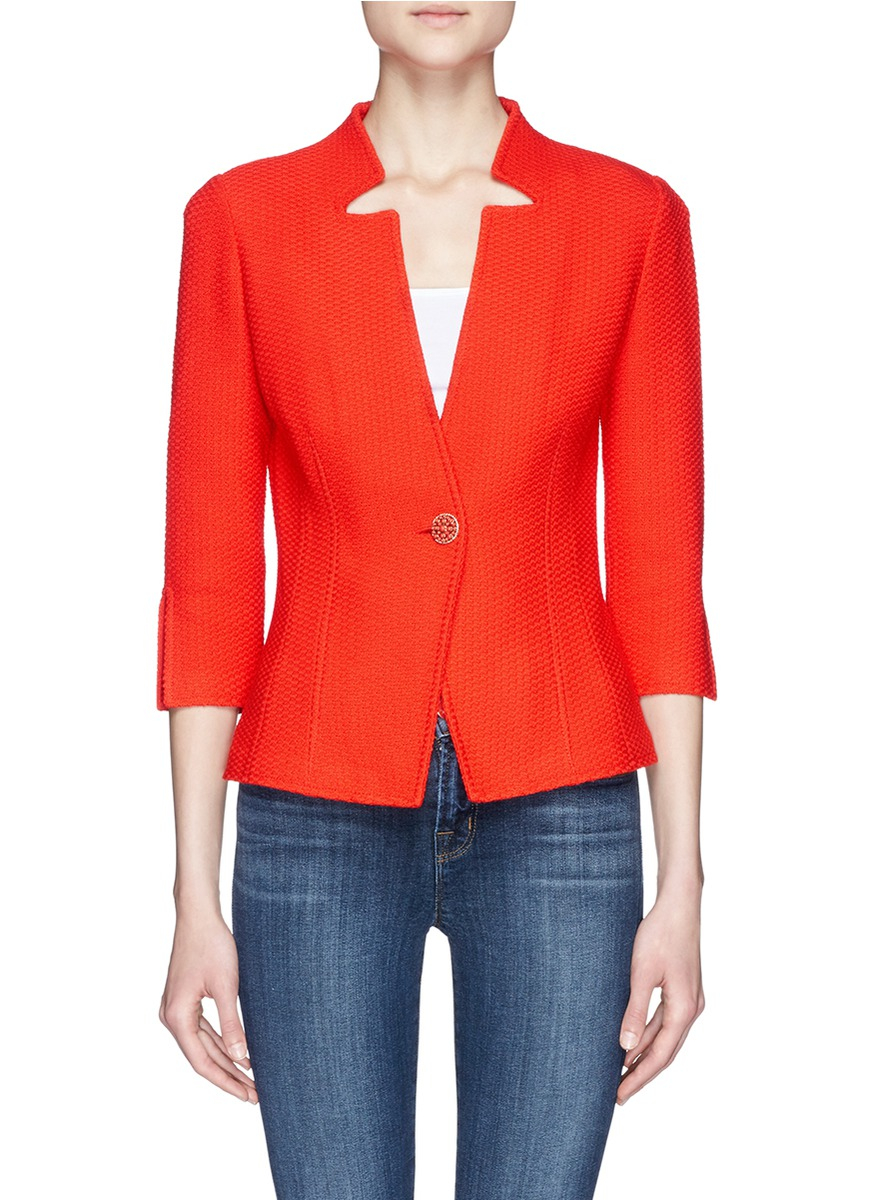 St. John Notched Collar Textured Knit Jacket Lyst