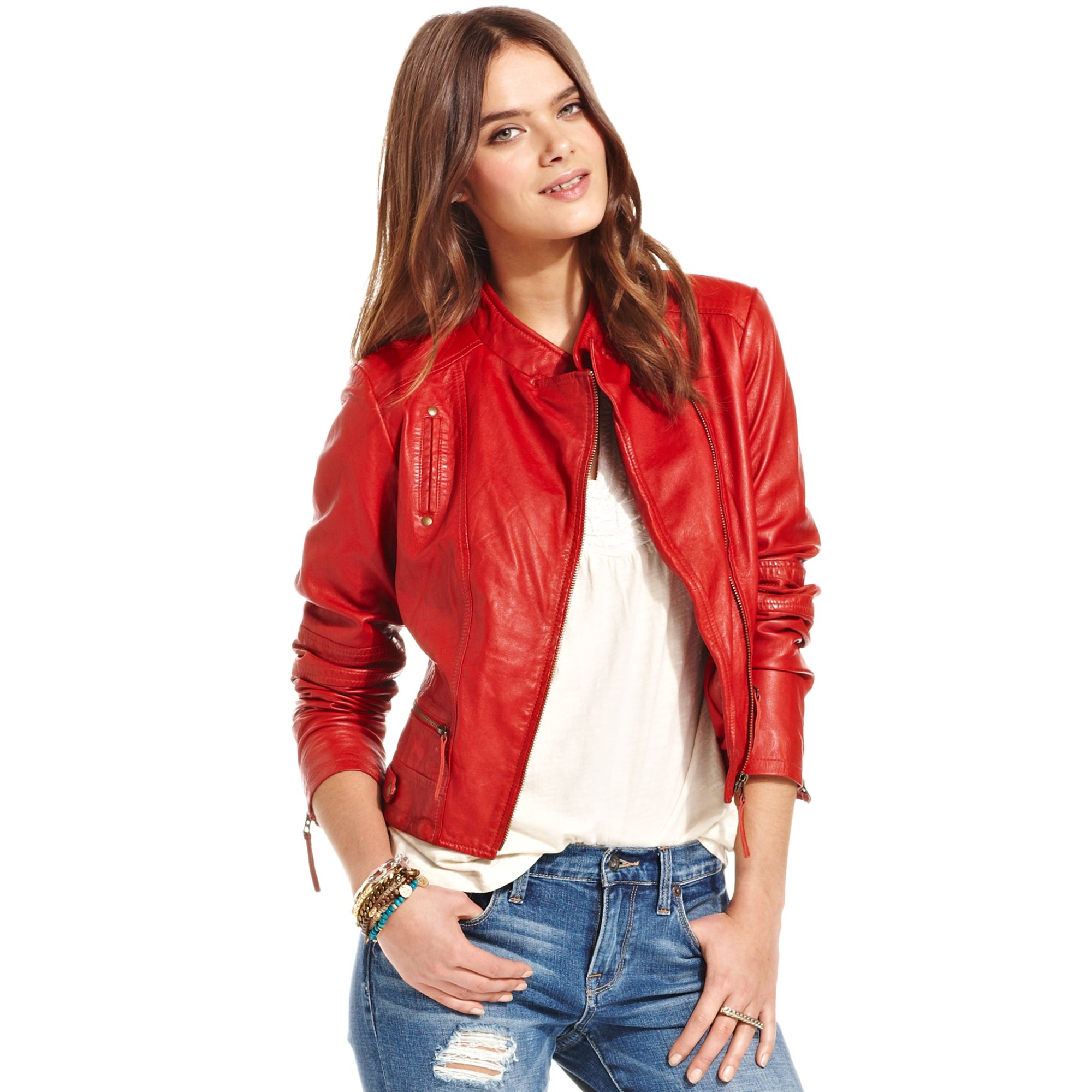 Lyst Lucky Brand Indio Leather Jacket In Red Gallery