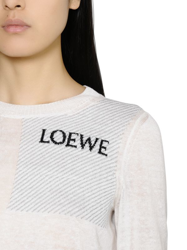 Loewe Logo Intarsia Stretch Hemp Knit Sweater in White | Lyst
