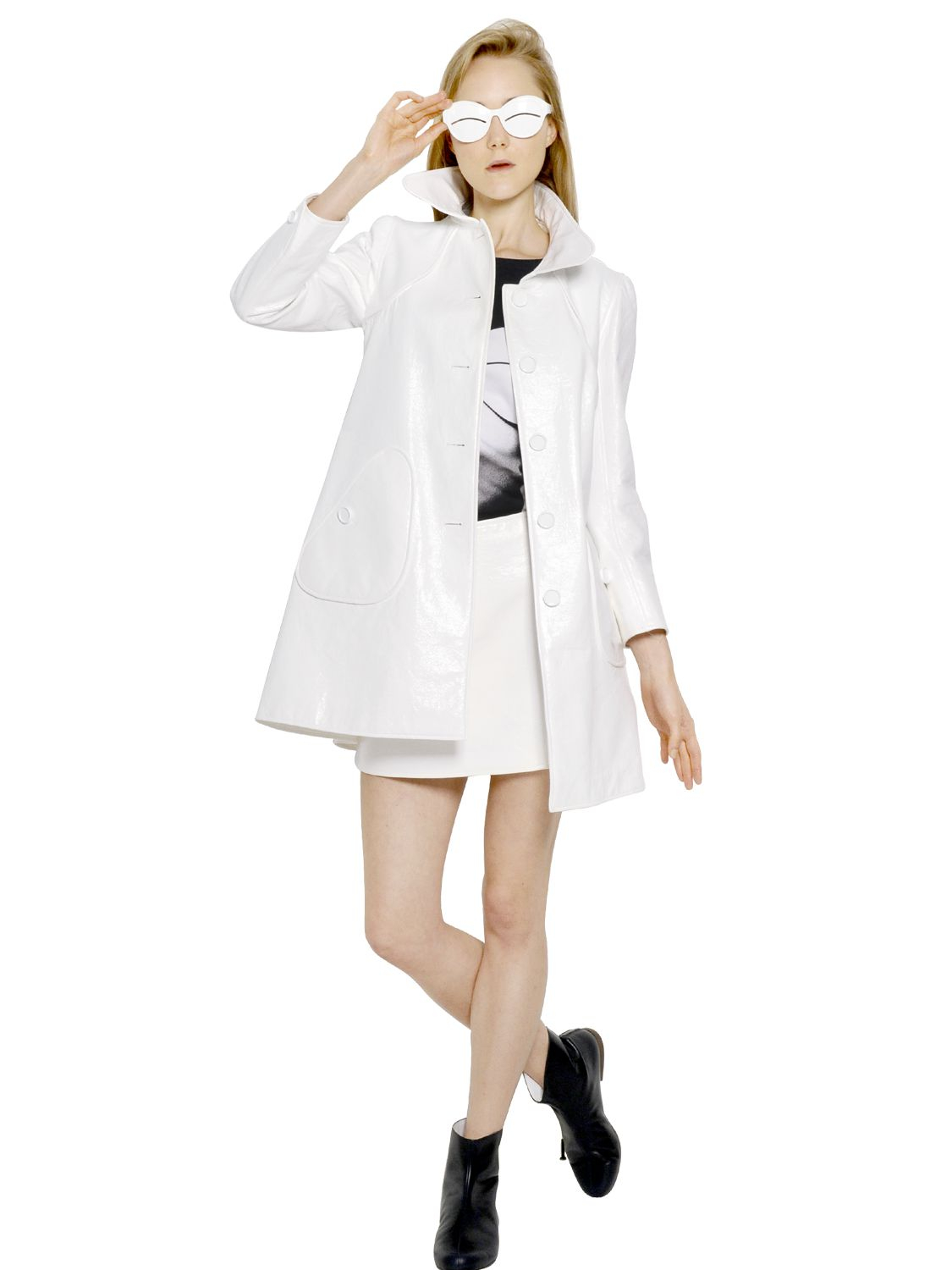 Lyst Courreges Bonded Cotton Vinyl Trench Coat in White
