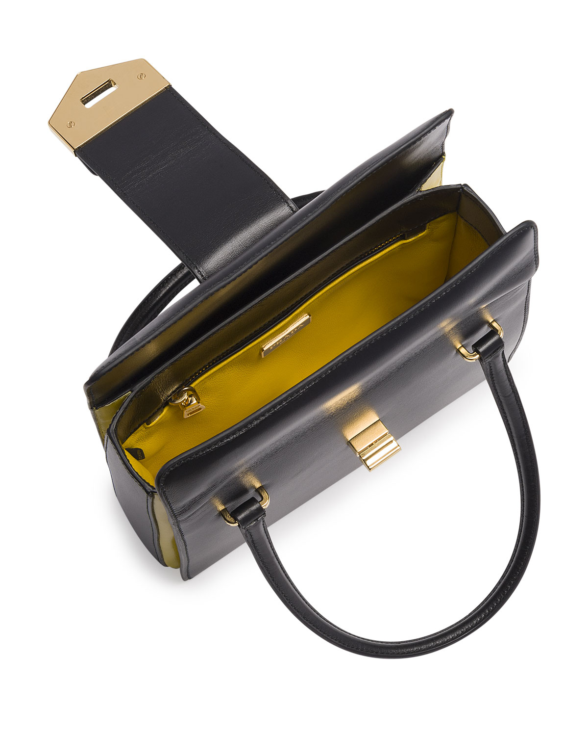 Prada Box Calf Bicolor Satchel Bag in Black (BLACK/YELLOW(NERO) | Lyst