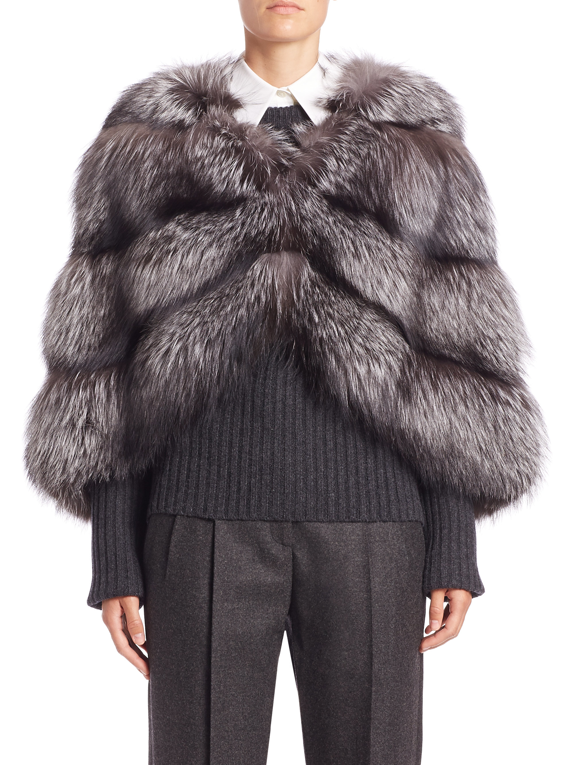 Michael kors Horizontal Fox Fur Cape in Metallic Lyst