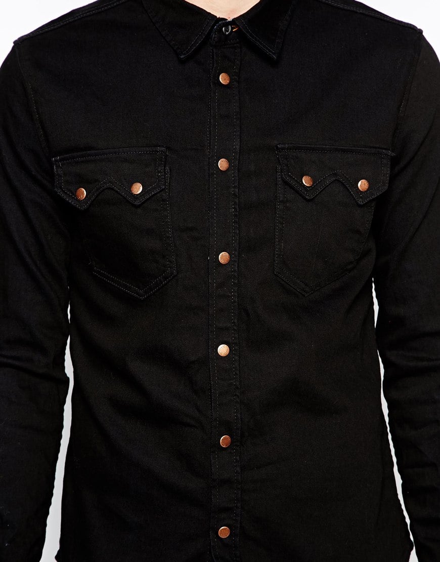 mens black denim shirt uk