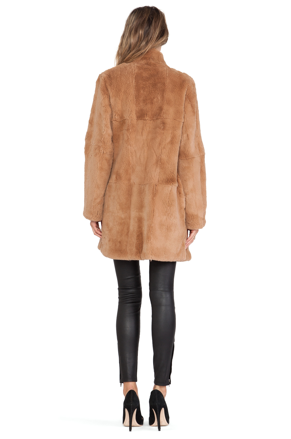 Lyst - Adrienne Landau Rabbit Fur Peacoat in Brown