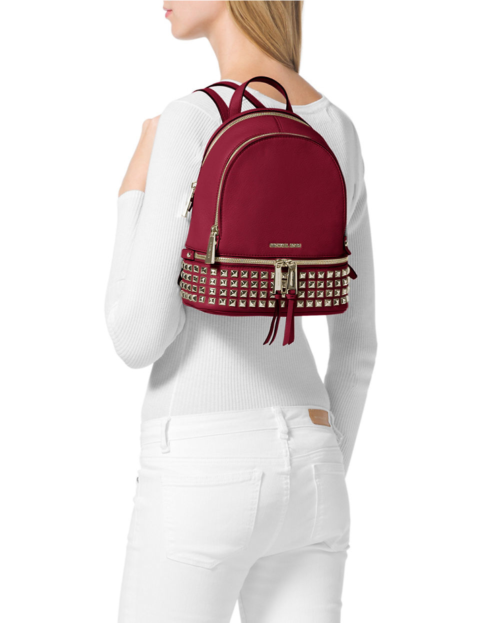 Lyst - Michael Michael Kors Rhea Leather Mini Backpack in Red
