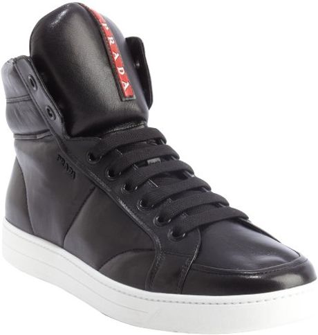 Prada Black and White Leather Zipper Detail Lace Up Sneakers in Black ...