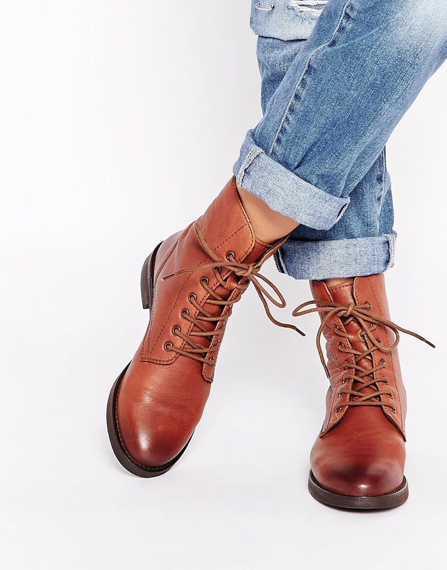 Asos Aerodrome Leather Lace Up Ankle Boots in Brown Lyst