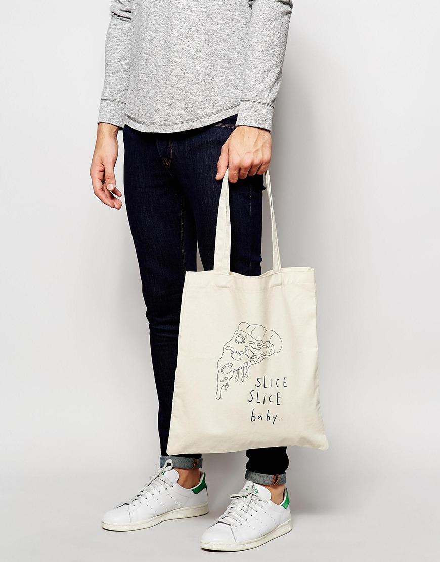 Lyst - Asos Canvas Tote Bag With Pizza Print in Natural for Men