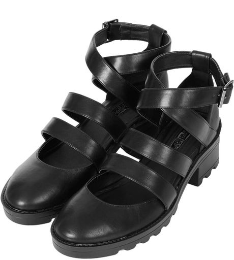 Topshop Mingle Multi Strap Shoes in Black | Lyst