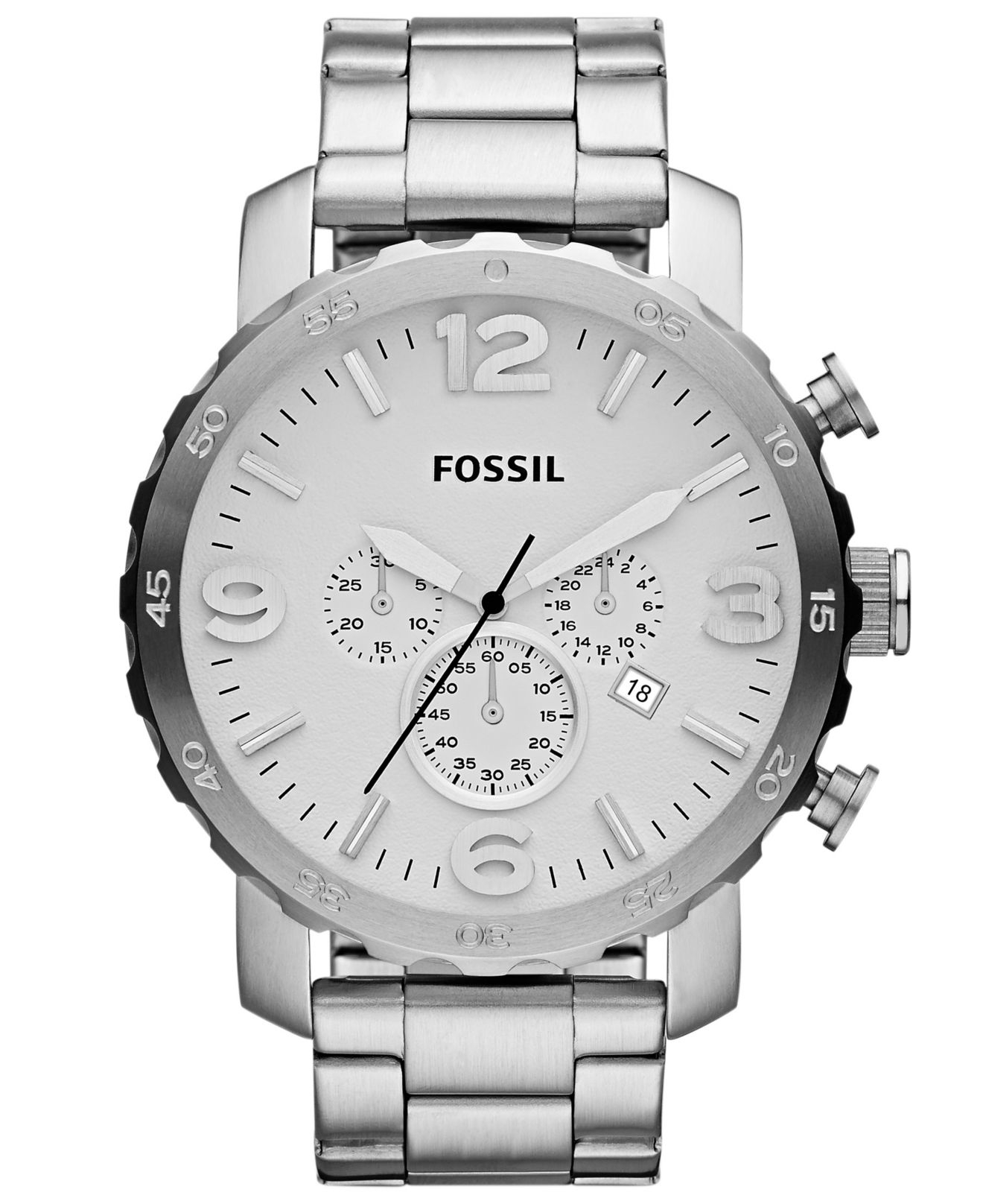 Fossil Men'S Chronograph Nate Stainless Steel Bracelet Watch 50Mm