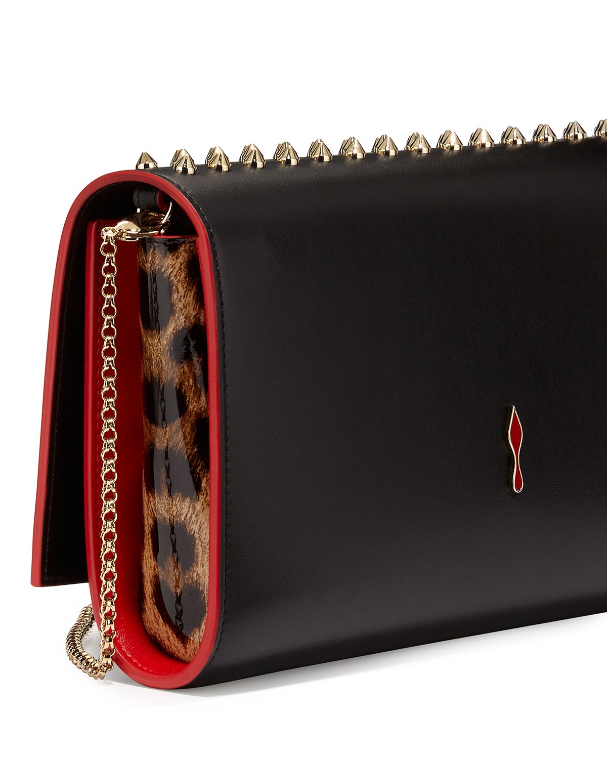 Lyst Louboutin Paloma Fold Over Spike Clutch Bag In Red Gallery