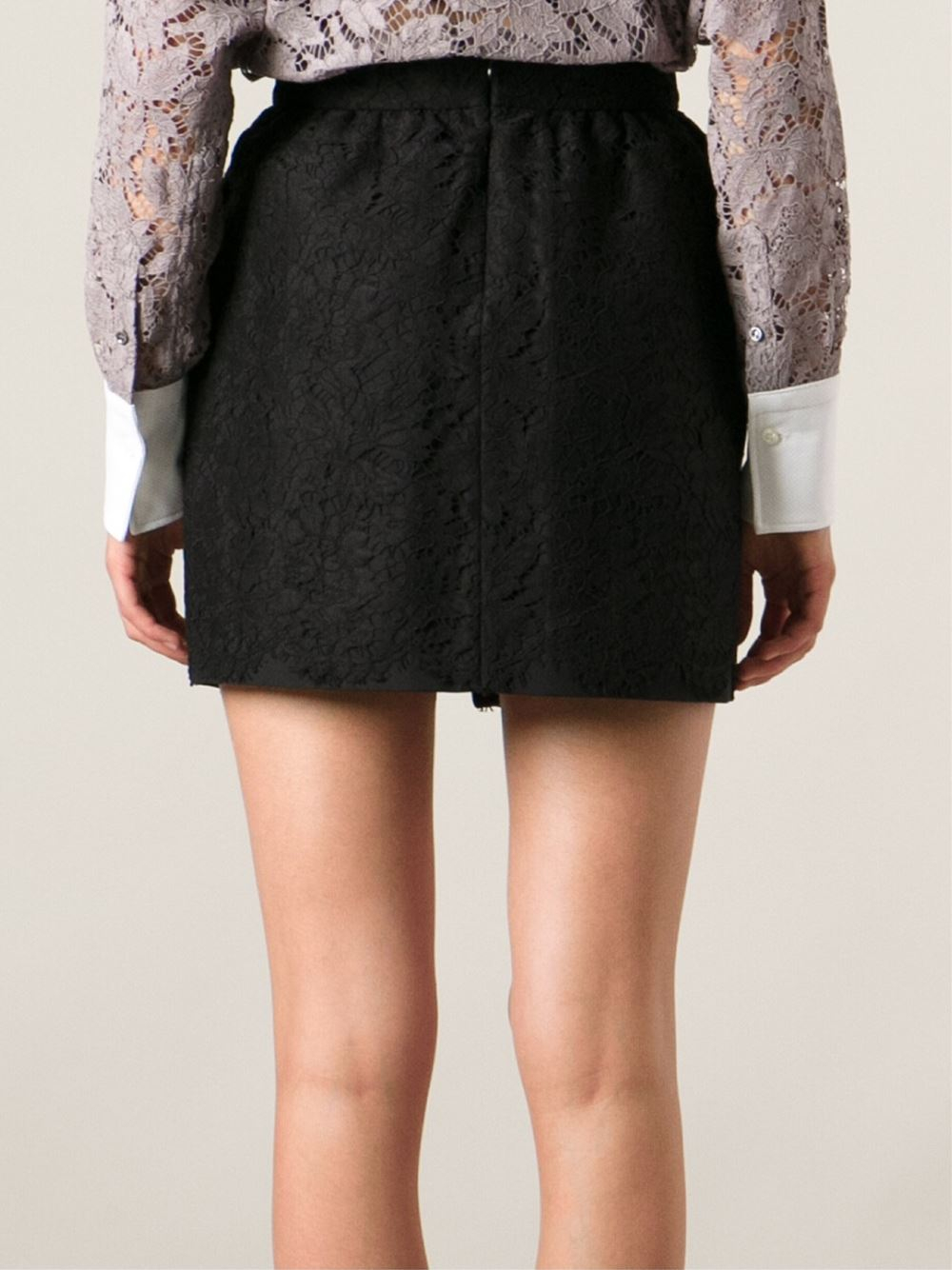 Lyst - Valentino Short Lace Pattern Skirt in Black