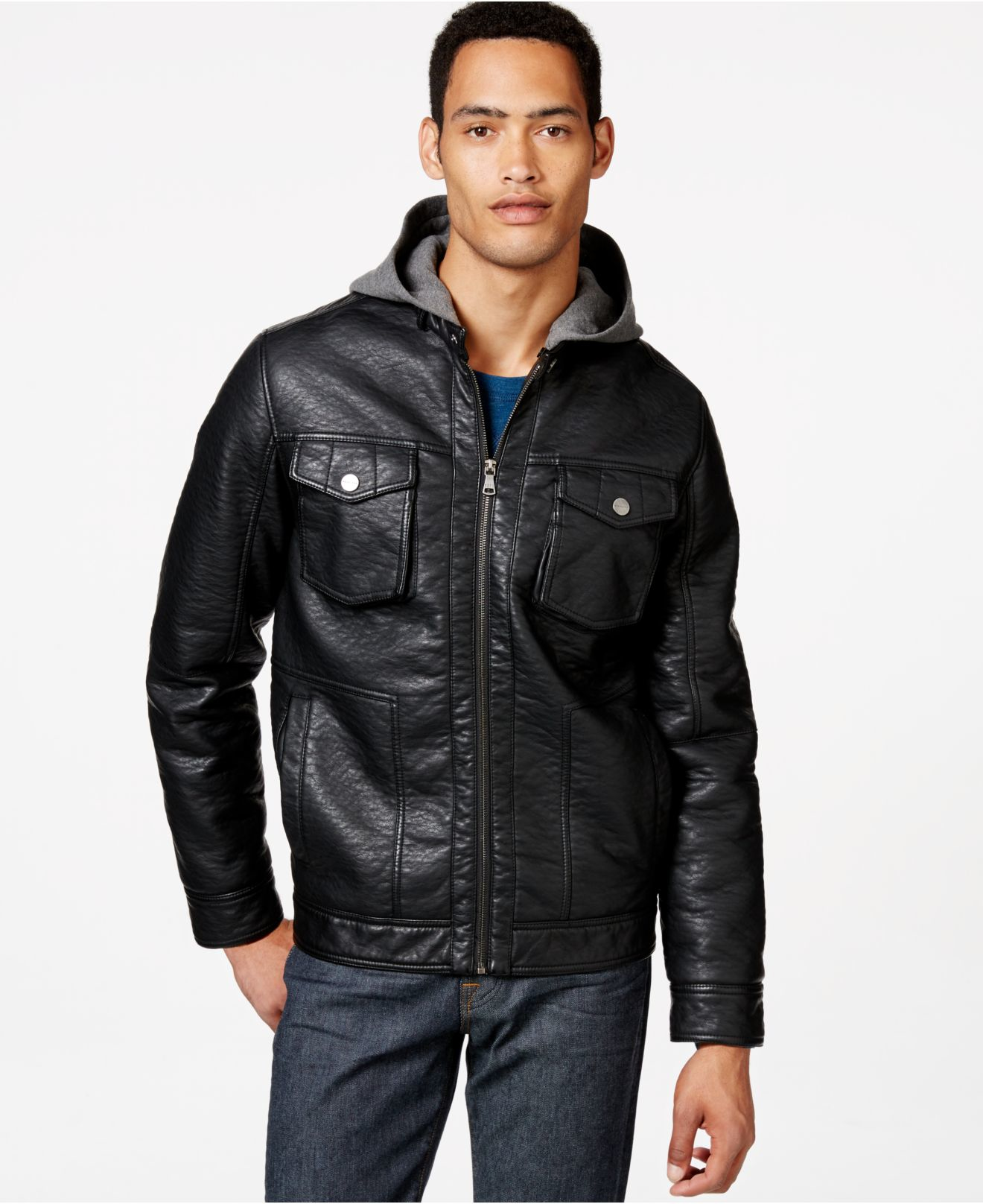 Lyst - Sean John Pebble Faux-leather Hooded Jacket in Black for Men