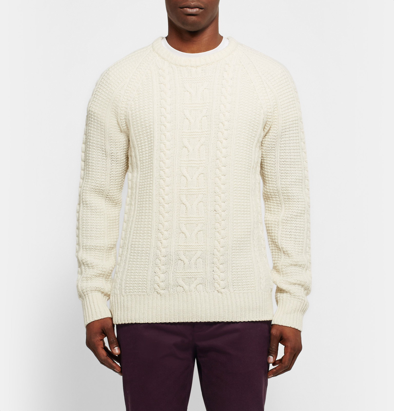 Club monaco Cable-knit Merino Wool Sweater in Natural for Men | Lyst