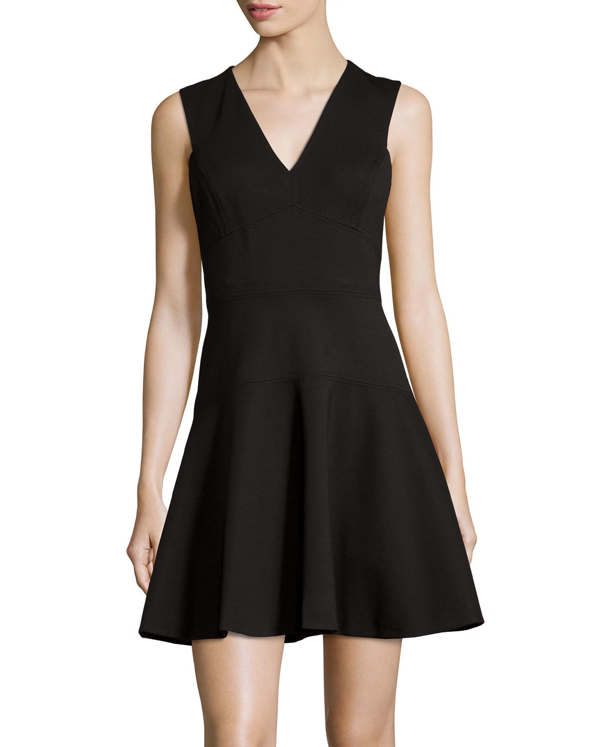Lyst - Rebecca Taylor V-neck Sleeveless Fit-and-flare Dress in Black