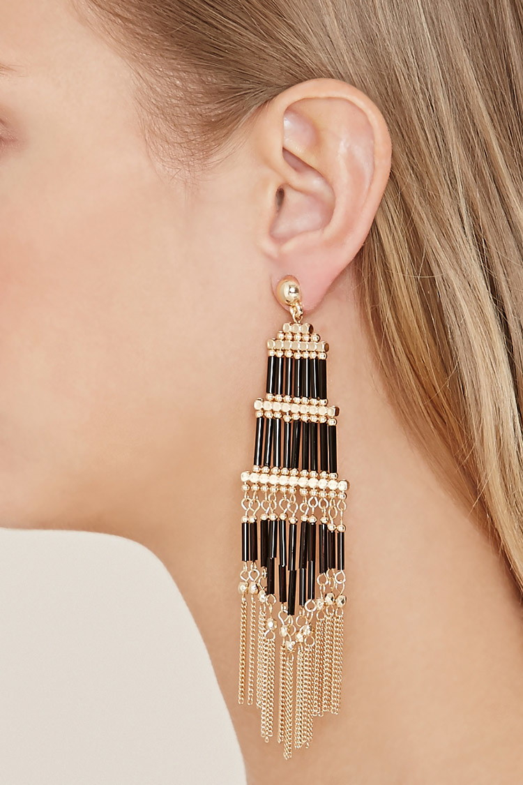 Lyst Forever 21 Bead And Chain Drop Earrings In Black Gallery