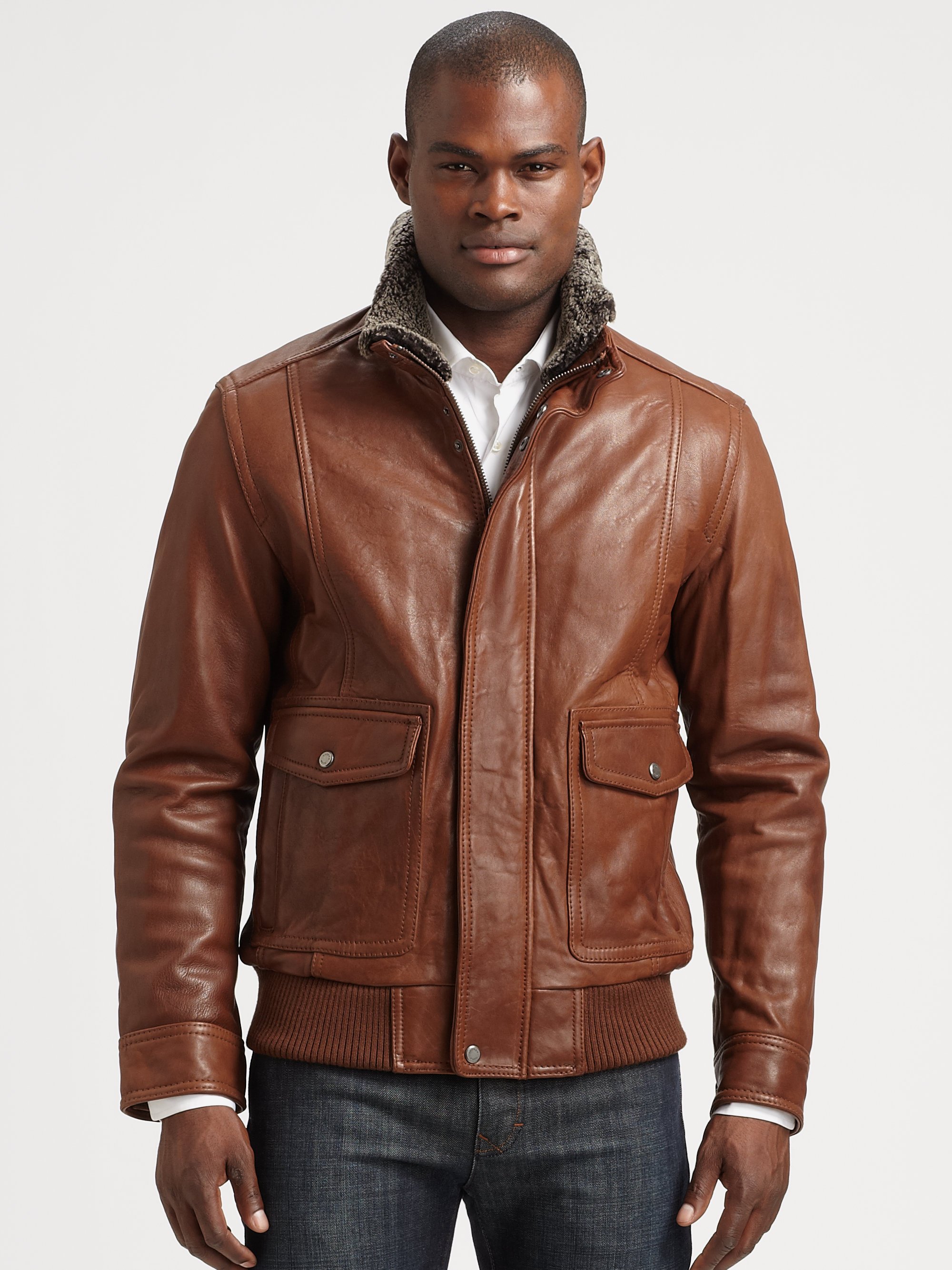 Andrew marc Leather Aviator Bomber Jacket in Brown for Men | Lyst