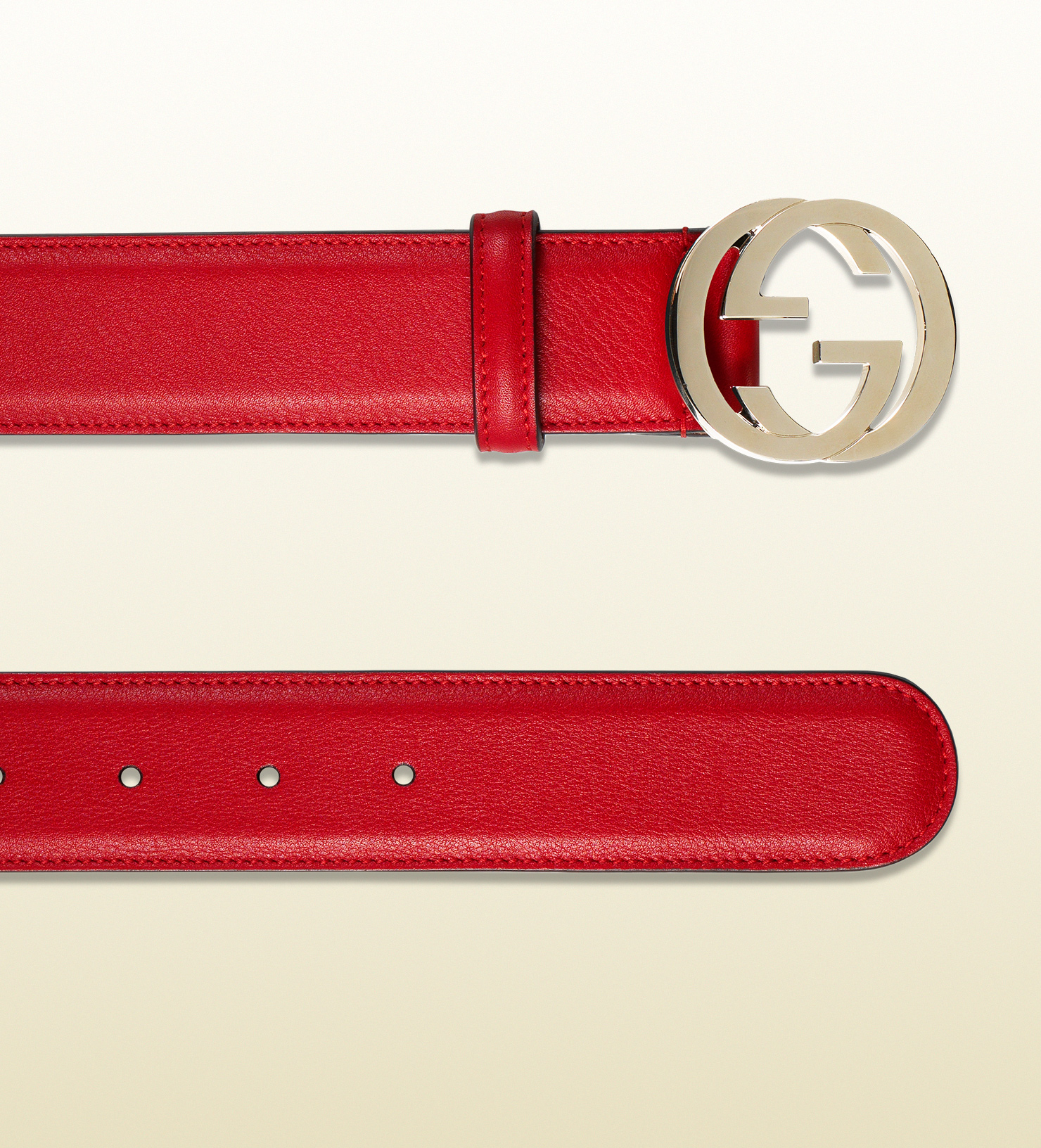 Lyst - Gucci Leather Belt With Interlocking G Buckle in Red