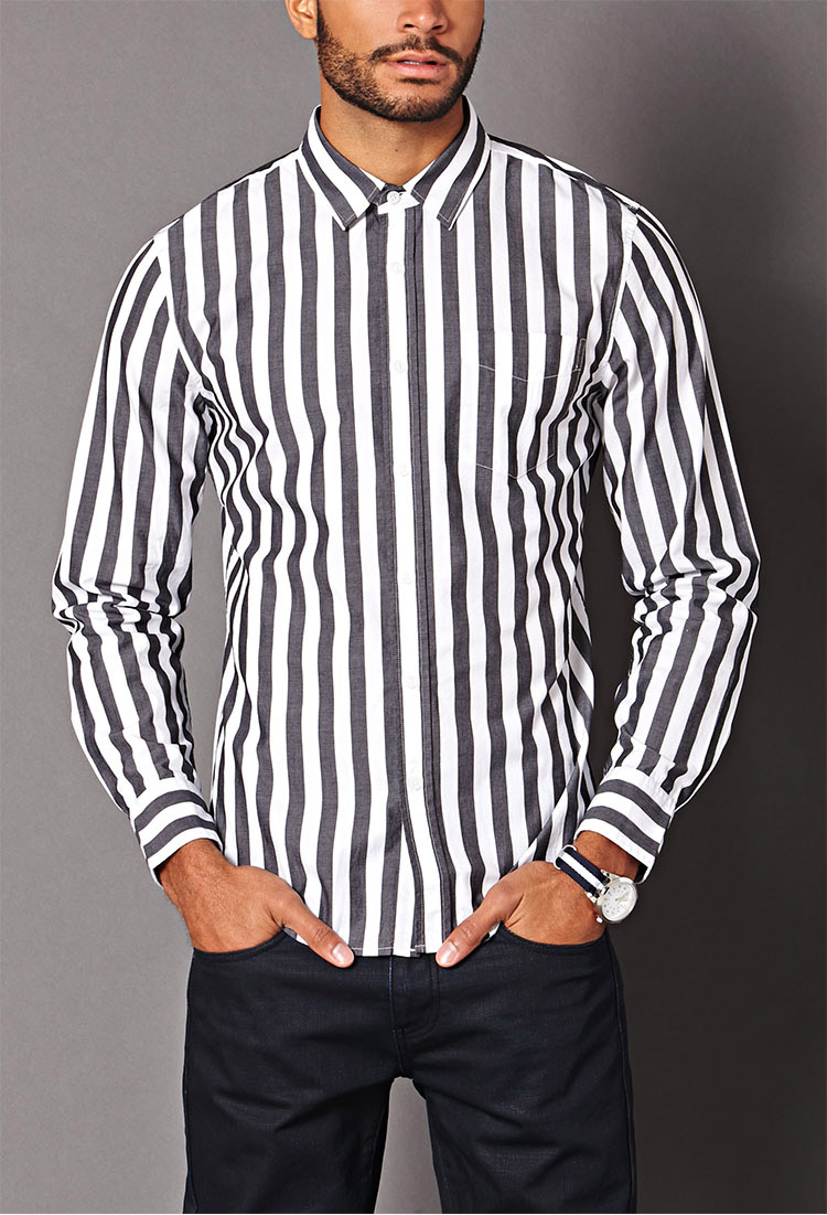 Lyst Forever 21 Vertical Striped Classic Fit Shirt In White For Men