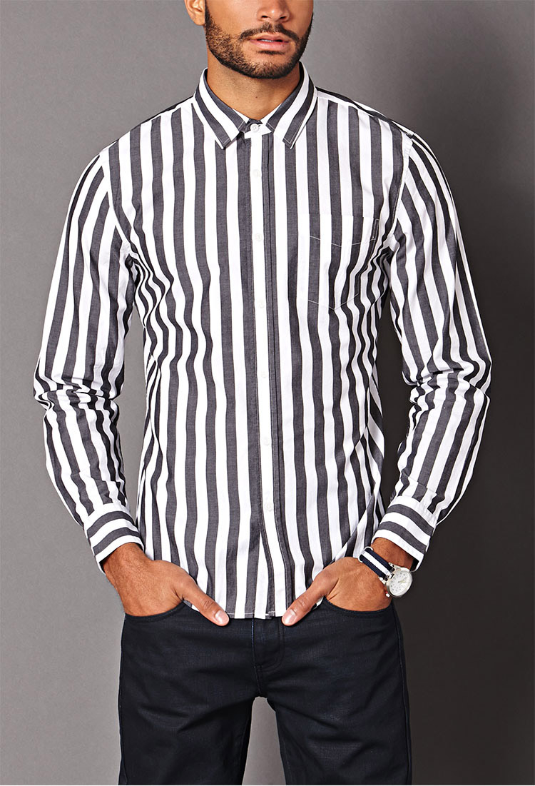 Lyst Forever 21 Vertical Striped Classic Fit Shirt In White For Men 3678