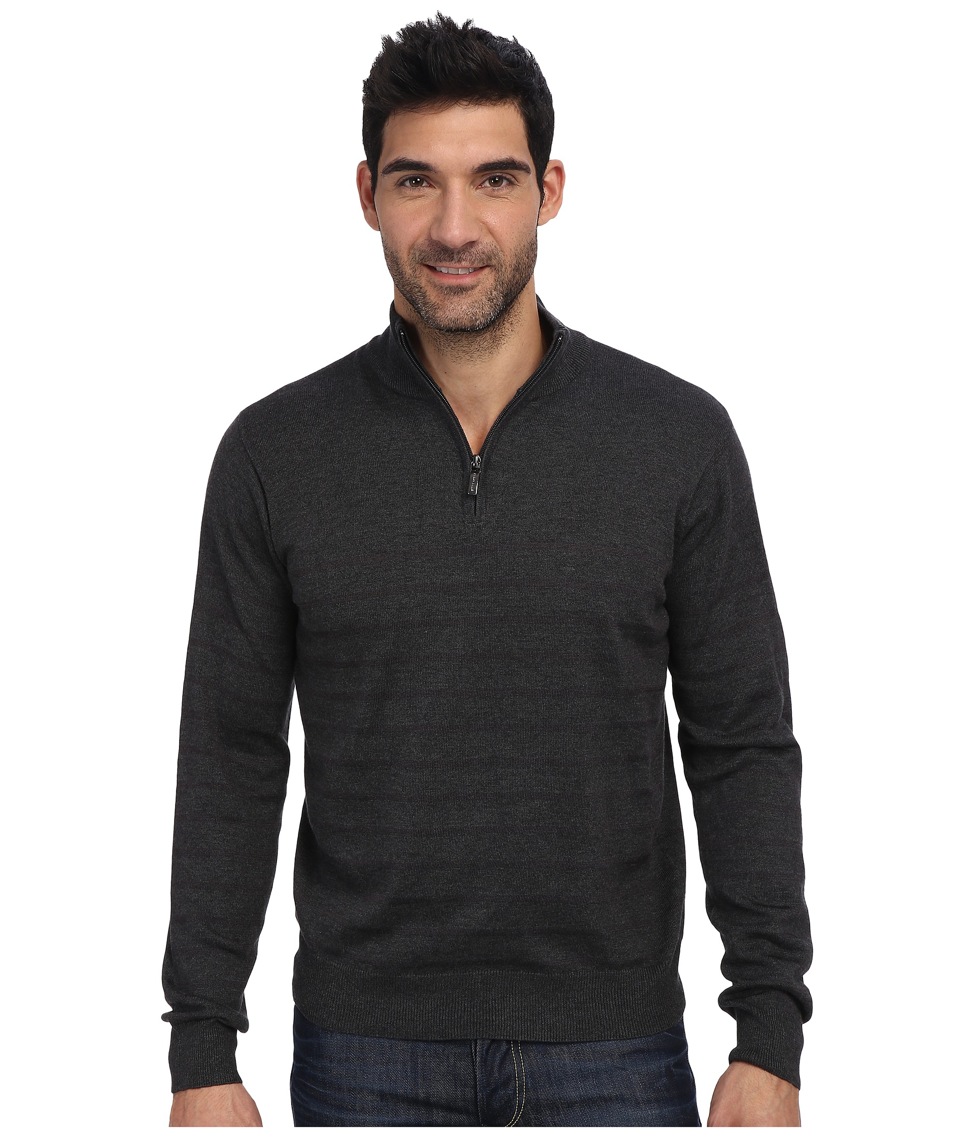 Perry ellis Solid Stripe Quarter Zip Sweater in Gray for Men (Charcoal ...