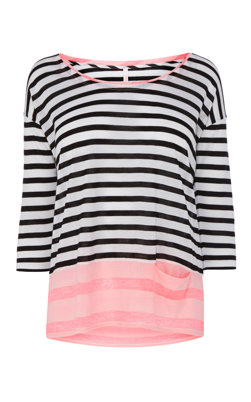 Karen Millen Oversized Neon Stripe Tshirt in Pink | Lyst