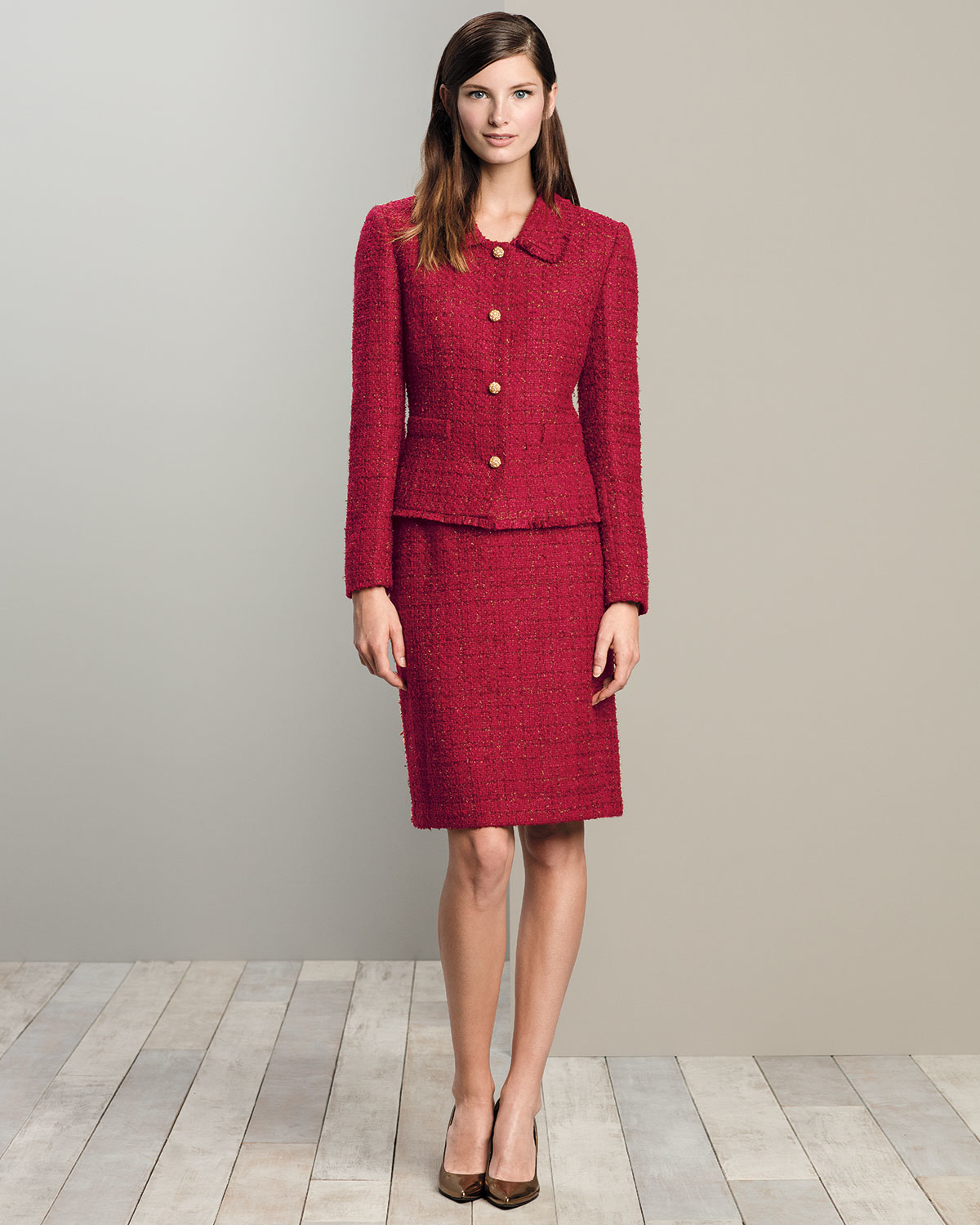 Lyst - Tahari Metallic Tweed Skirt Suit in Red