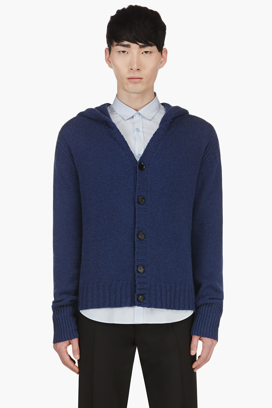 Lyst - Burberry Prorsum Blue Cashmere Y_front Hooded Sweater in Blue ...