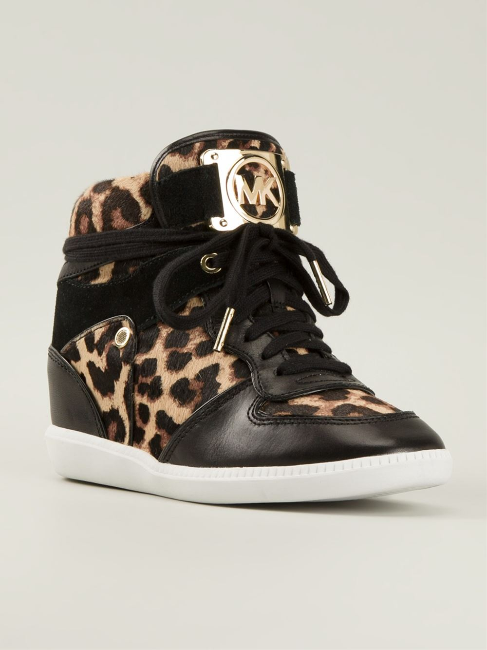 Lyst - Michael Michael Kors Leopard Print Concealed Wedge Sneakers in Black
