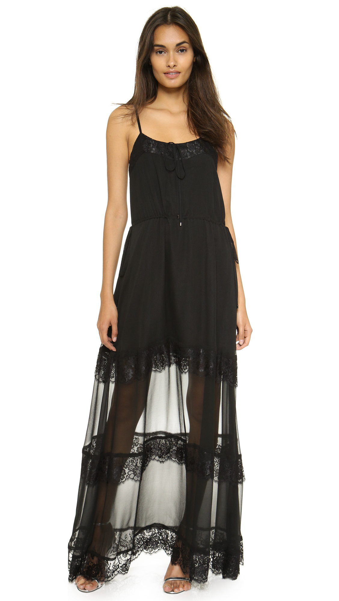 Haute hippie Maxi Dress With Lace - Black in Black | Lyst
