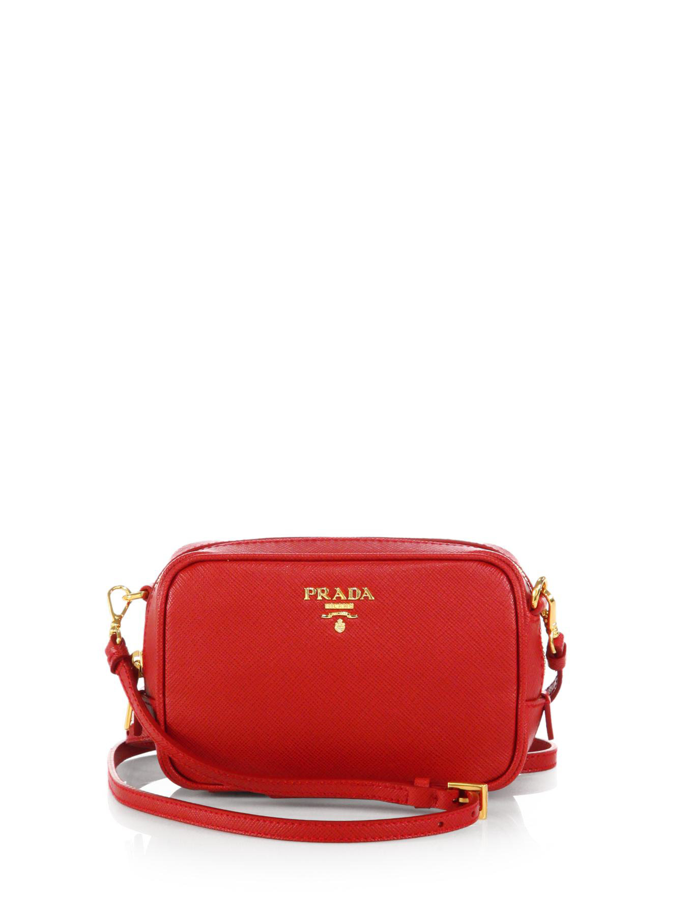 Prada Saffiano Leather Camera Bag in Red (FUOCO-RED) | Lyst