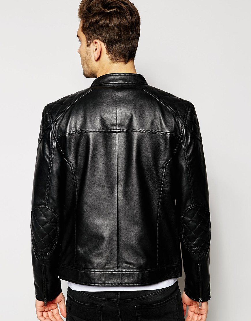 Lyst - Barneys Originals Barney's Leather Shoulder Patch Biker Jacket ...