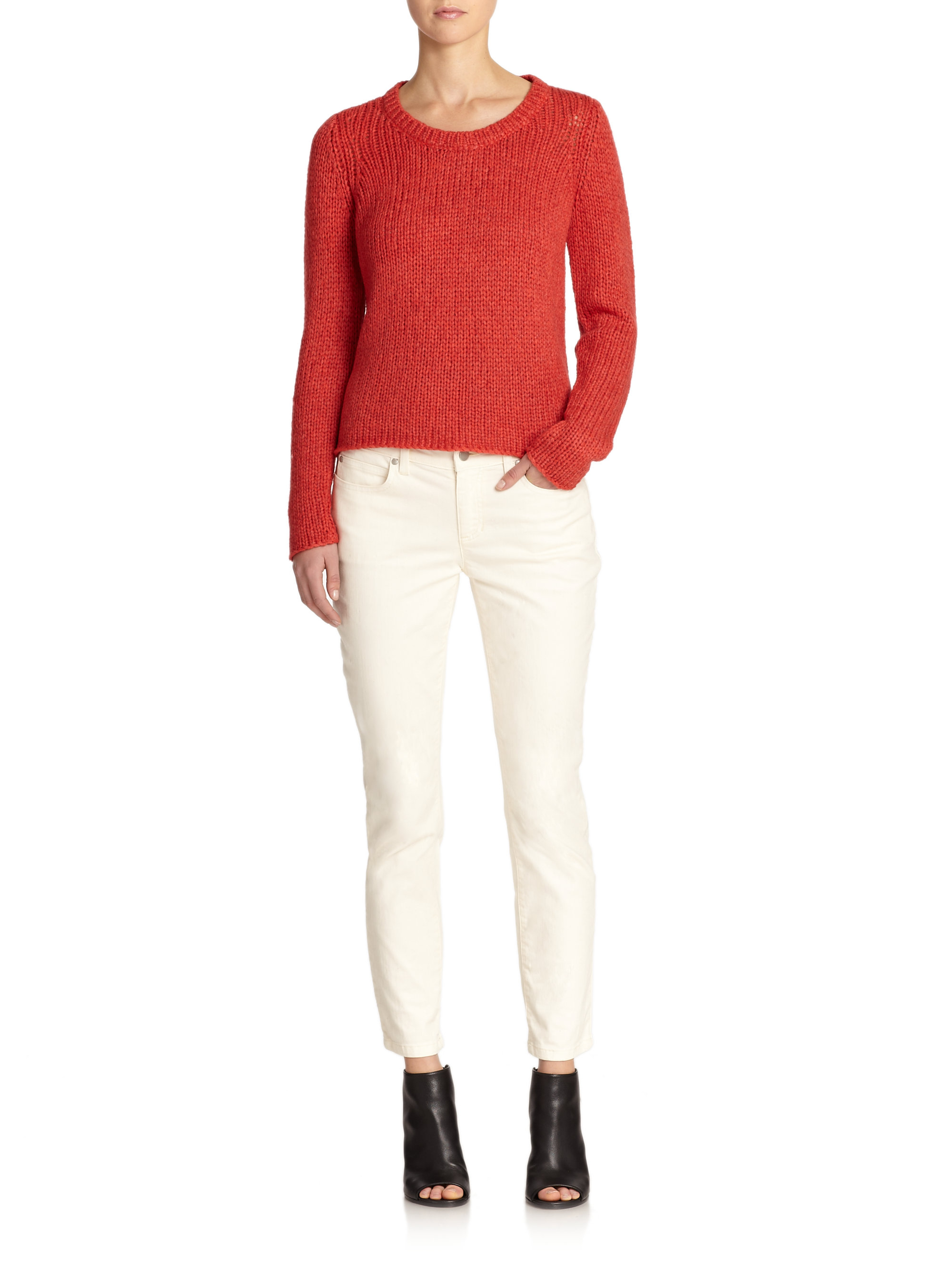 Eileen fisher Knit Cropped Sweater in Red (No Color) | Lyst