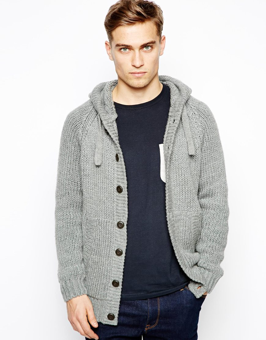 French connection Cardigan Chunky Hood in Gray for Men | Lyst