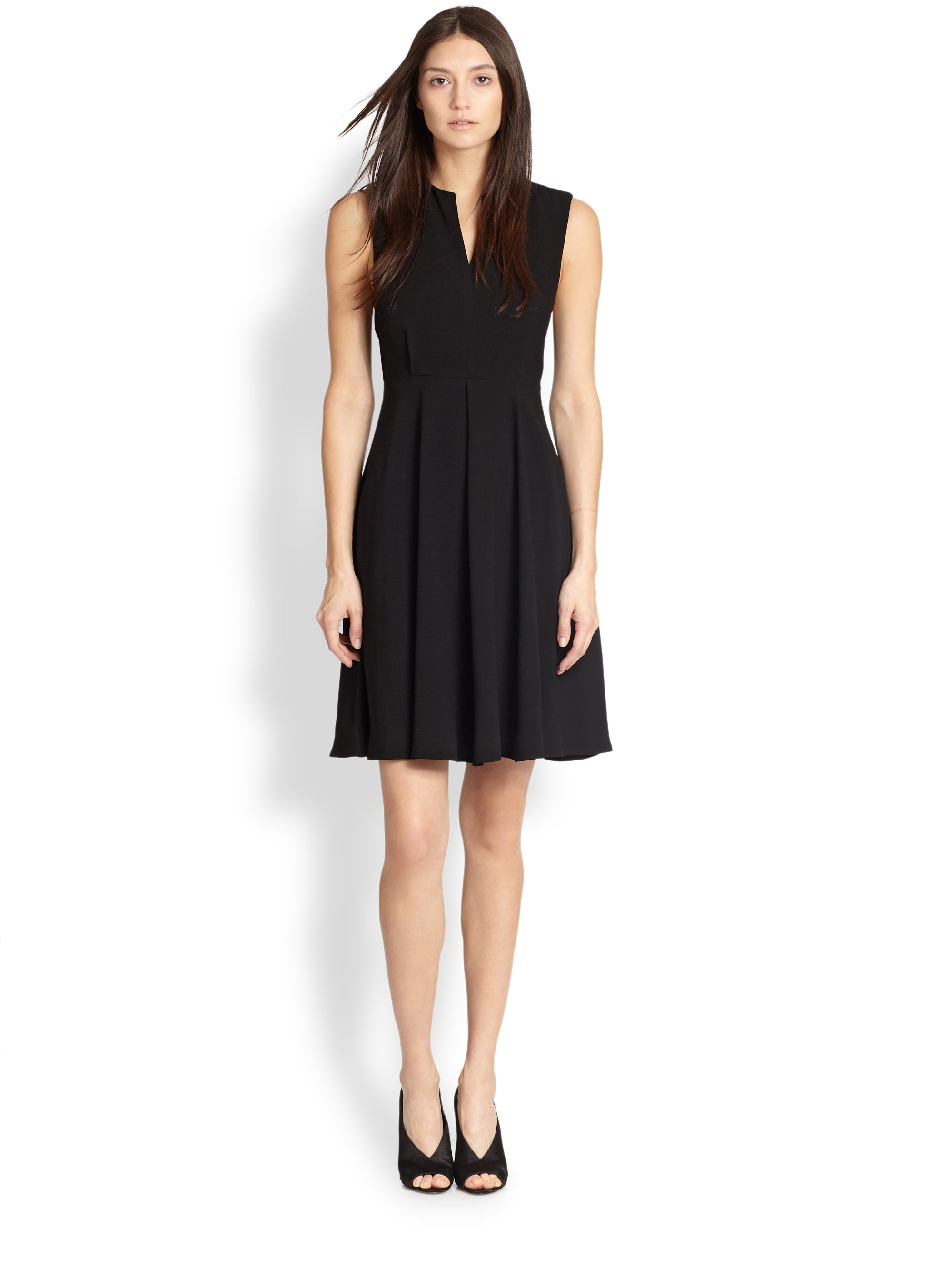 Burberry Flared Notched-neck Dress in Black | Lyst