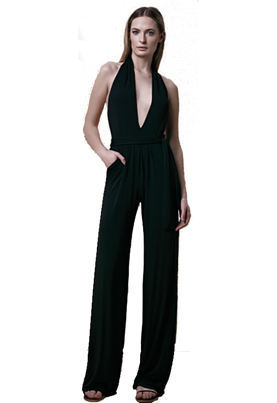 Lyst - Krisa Halter Deep V Jumpsuit In Black in Black