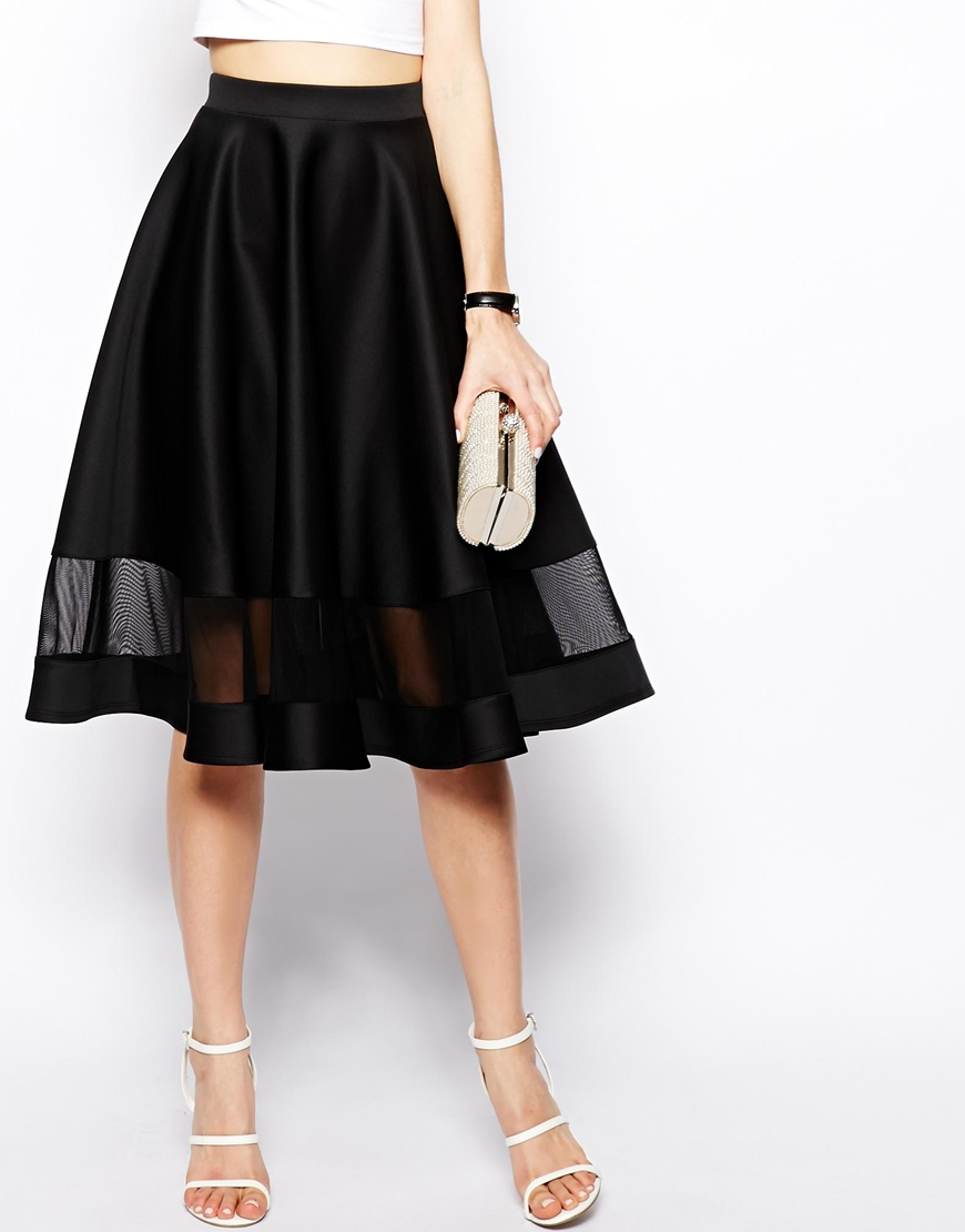 Lyst Asos Midi Skirt In Scuba With Sheer Panel In Black 4711