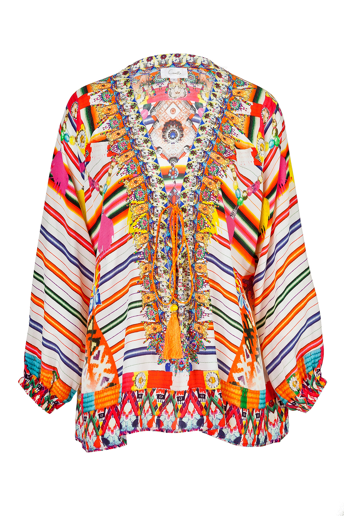 Camilla Silk Laced Front Manta Tunic Top in Multicolor | Lyst