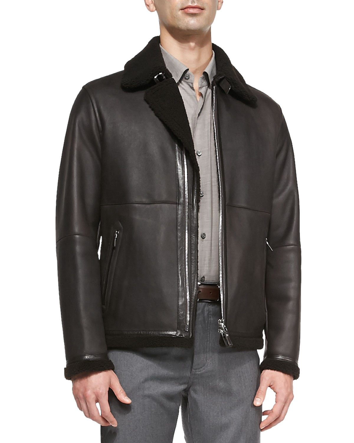 Lyst - Ermenegildo Zegna Lamb Leather Jacket With Shearling Fur in ...