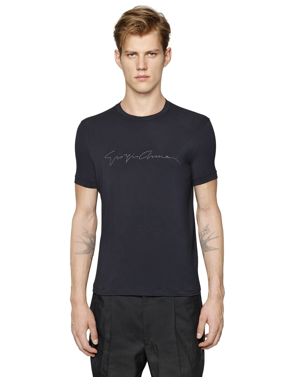 Lyst - Giorgio Armani Signature Stretch Viscose T-shirt in Blue for Men