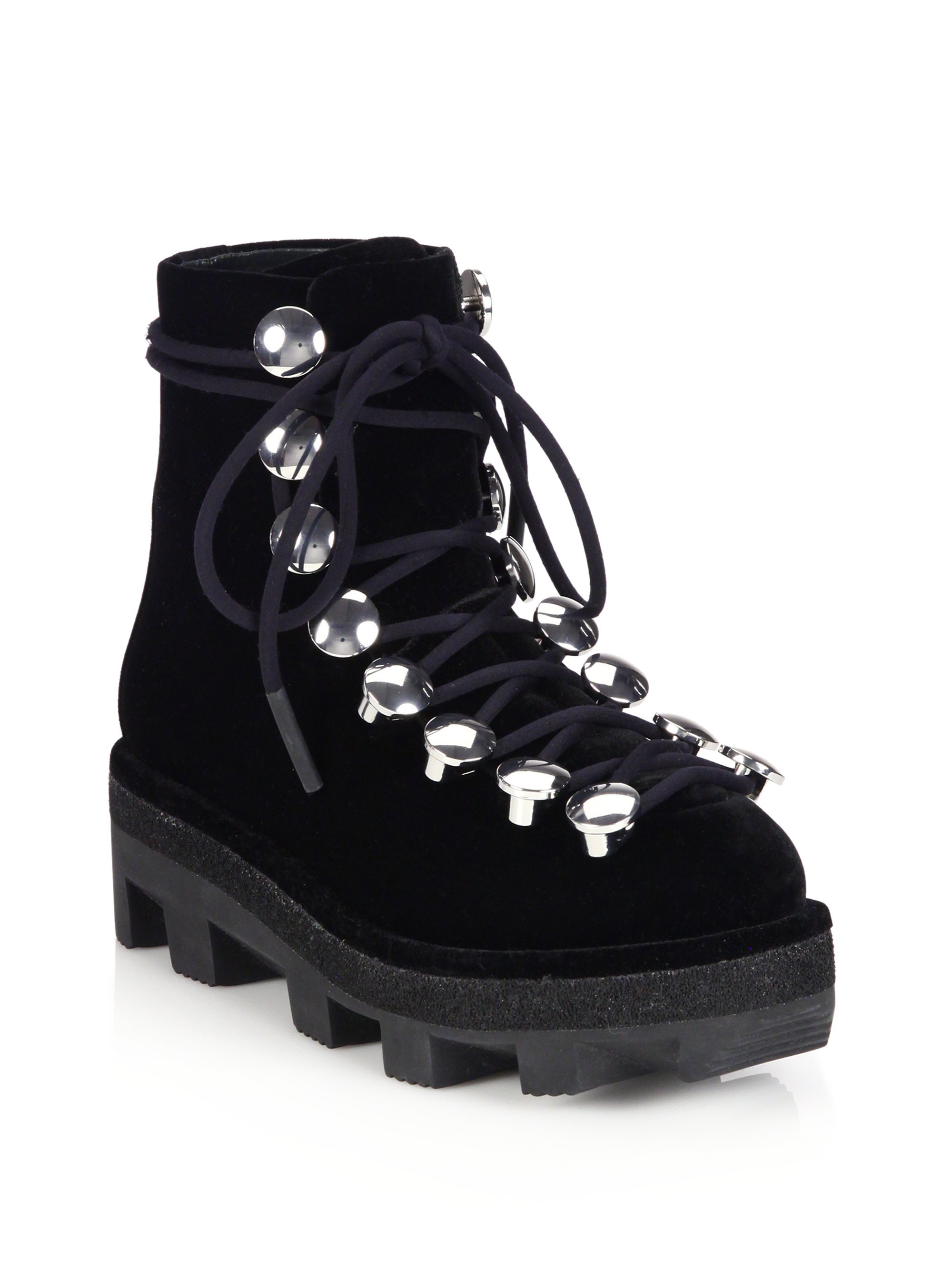 Alexander wang Sam Velvet Combat Boots in Black | Lyst