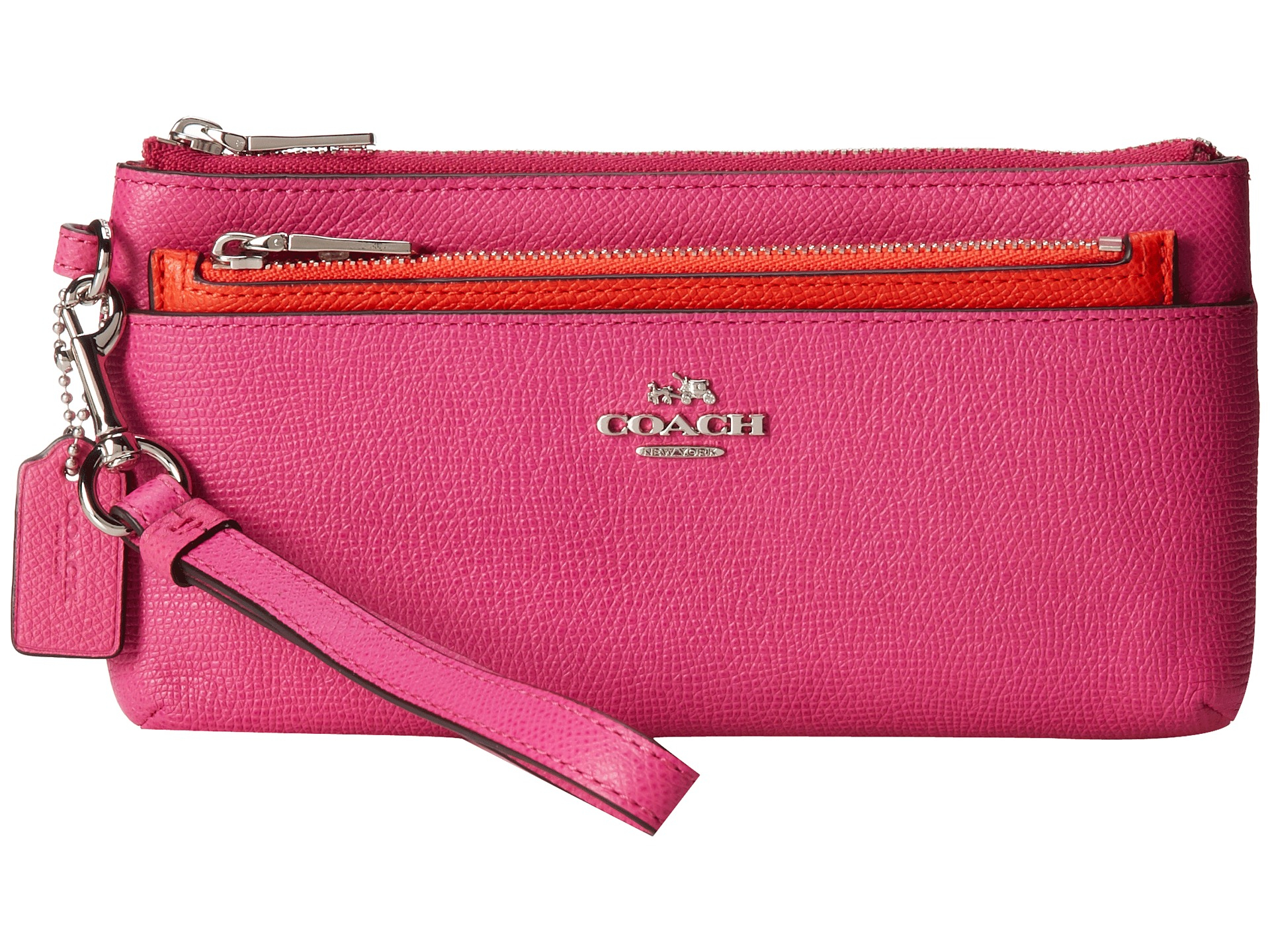 Coach Embossed Txt Leather Zip Wallet W Popup in Pink (SV/Fuchsia) | Lyst