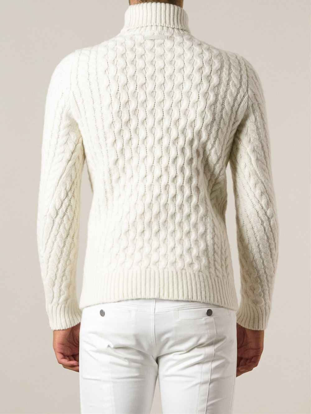 Lyst Diesel Cable Knit Turtleneck Sweater in White for Men