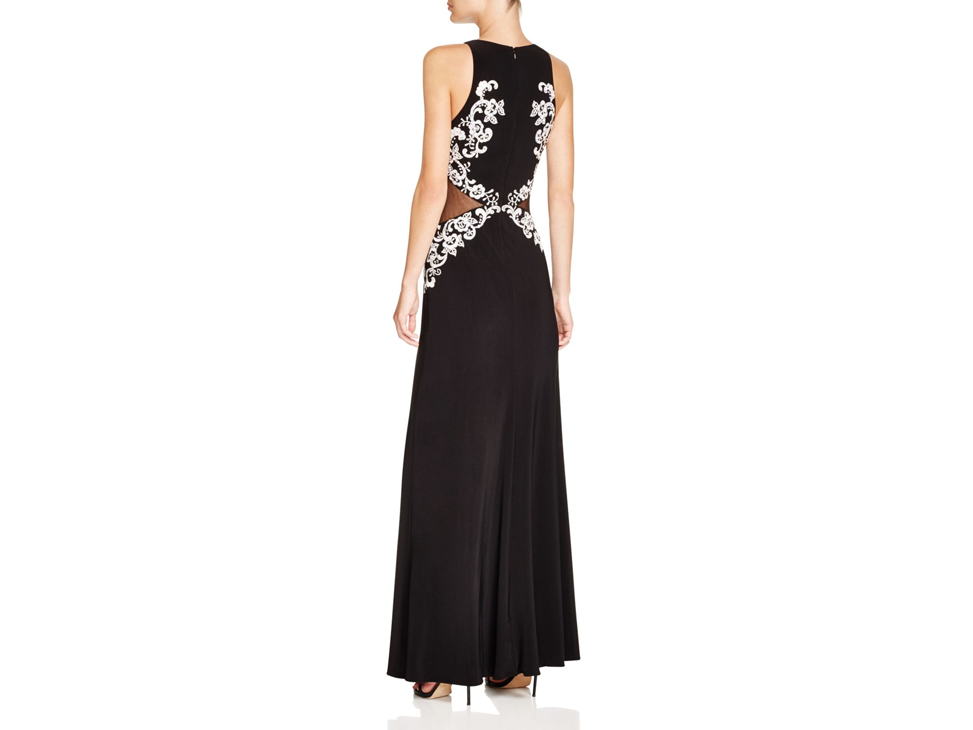 betsy and adam embellished chiffon illusion gown