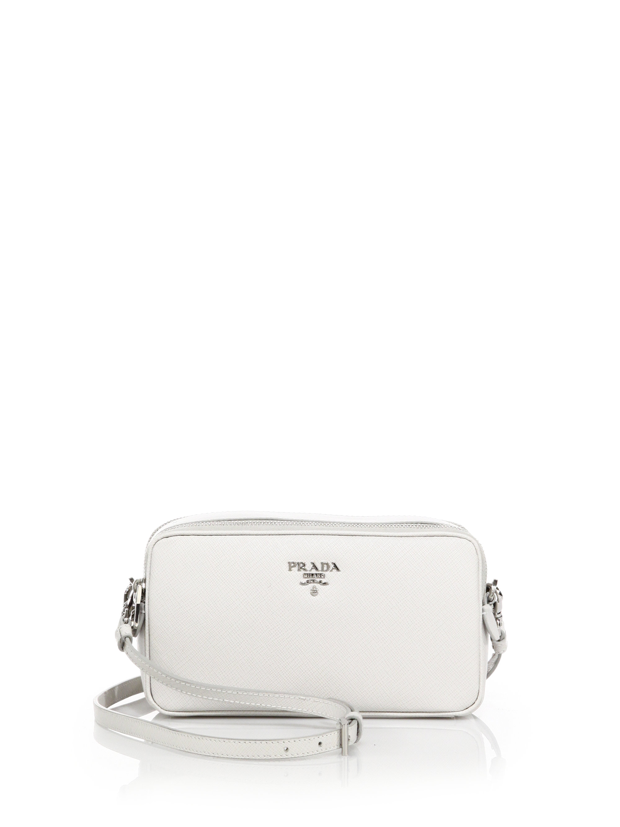 Prada Saffiano Leather Camera Bag in White (talco) | Lyst