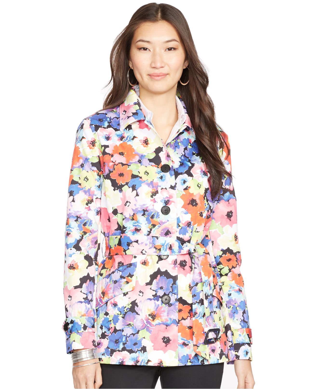 Lyst - Lauren By Ralph Lauren Petite Floral-Print Trench Coat