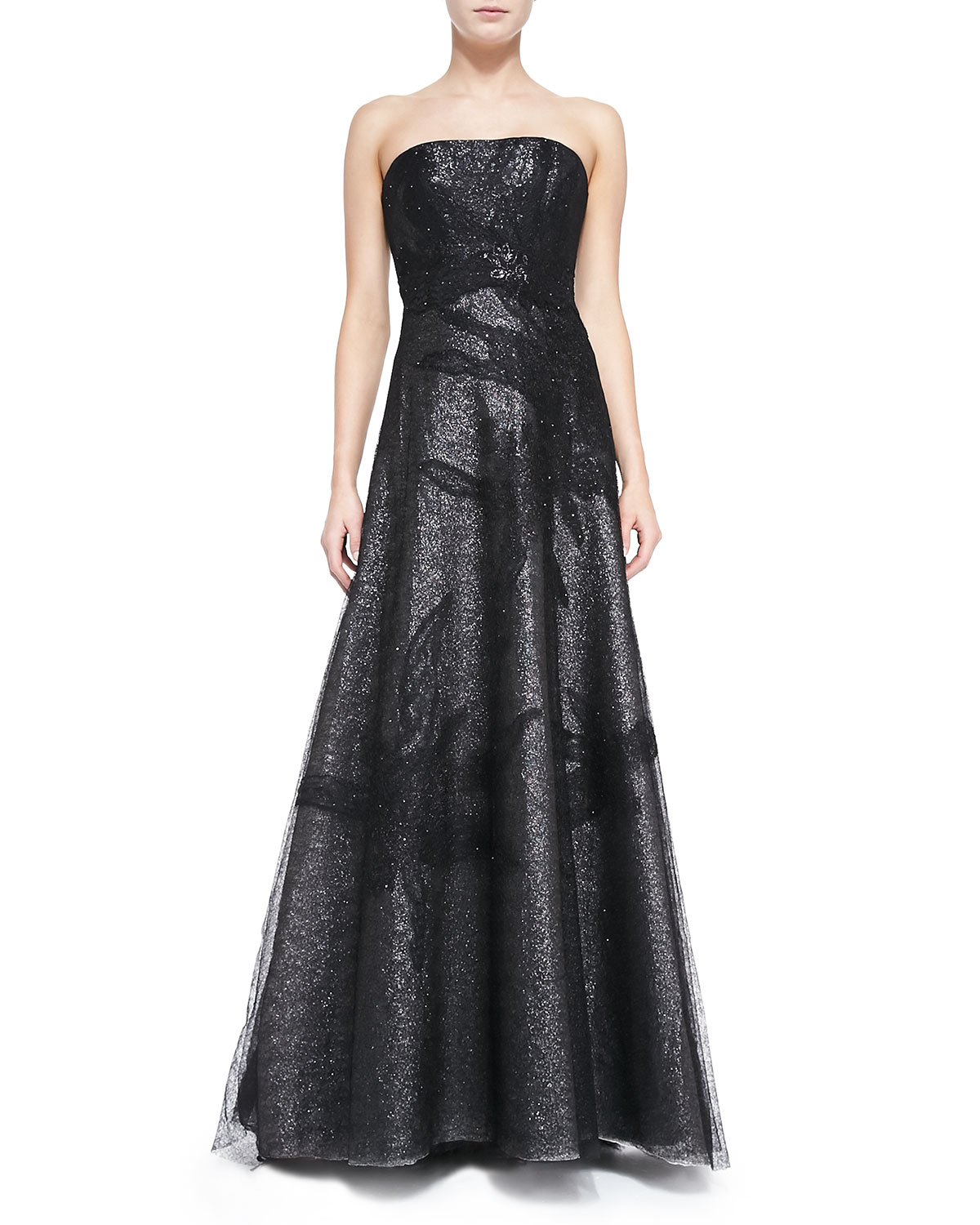 Lyst - Rene Ruiz Strapless Gown With Lace Overlay Skirt in Black
