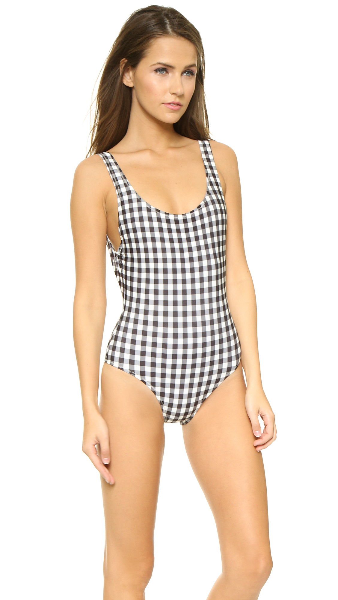 Black and white striped swimsuit