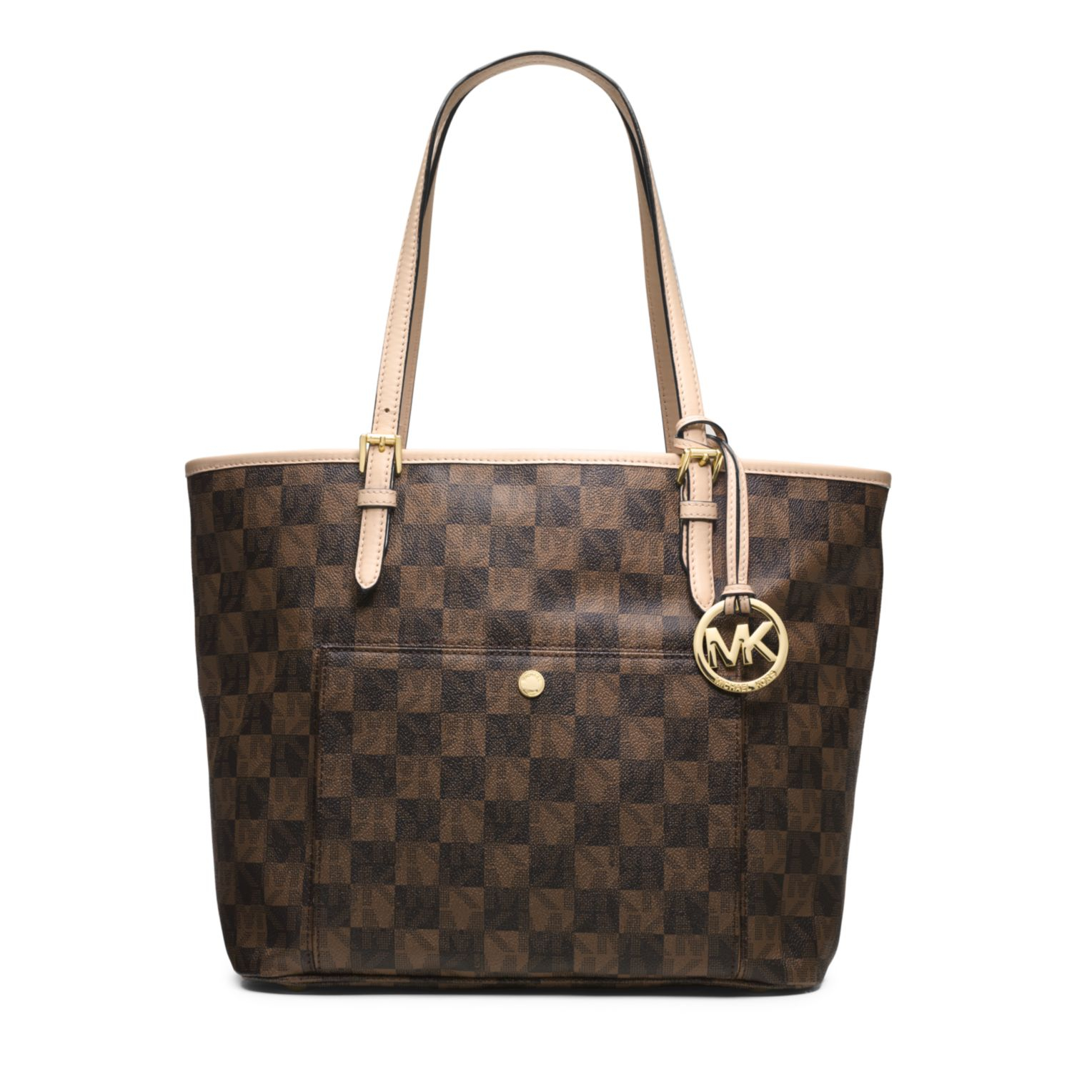 Lyst - Michael Kors Jet Set Checkerboard Large Tote in Brown